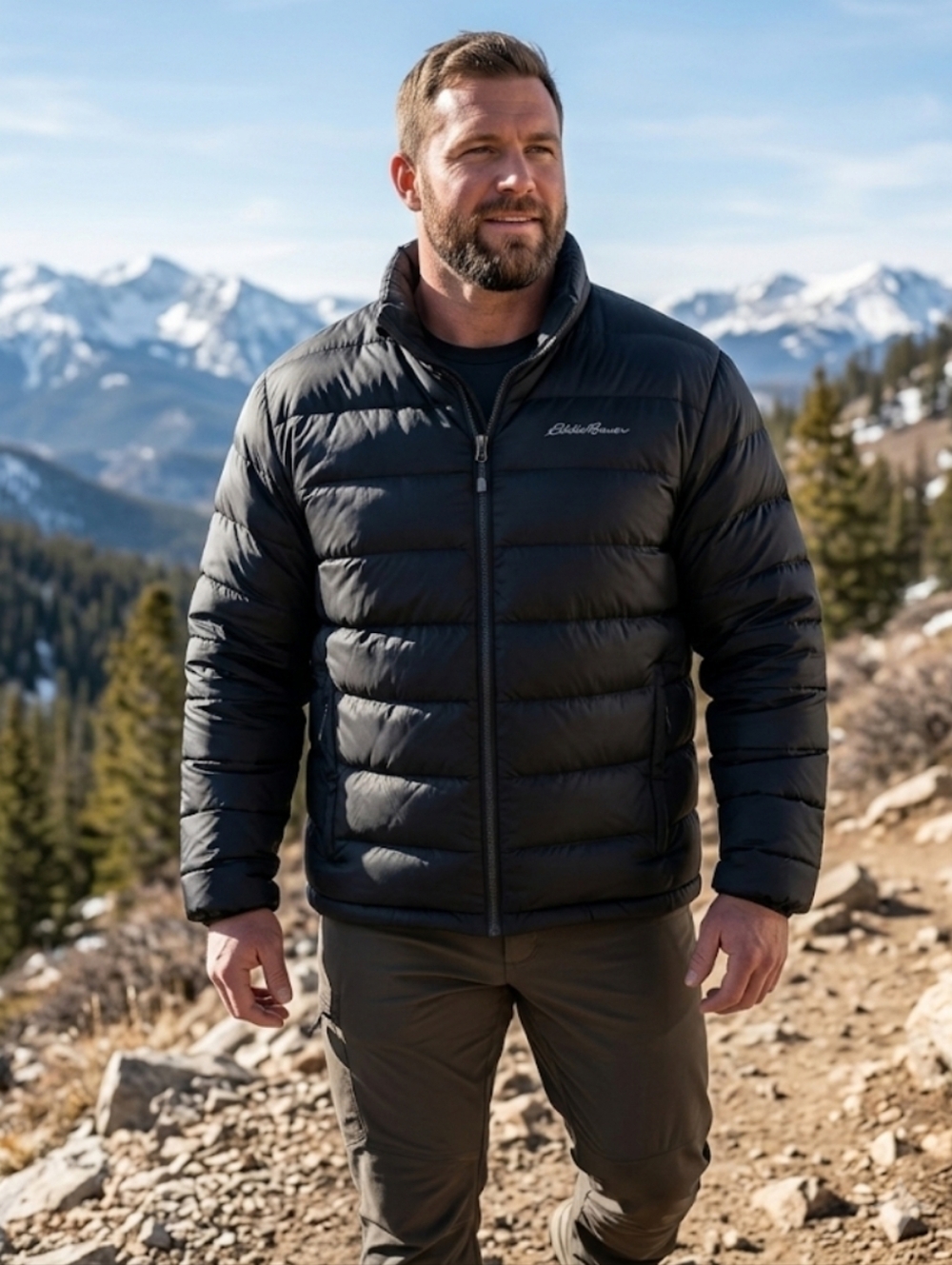 Eddie Bauer Quilted Down Puffer Jacket Black 2XL